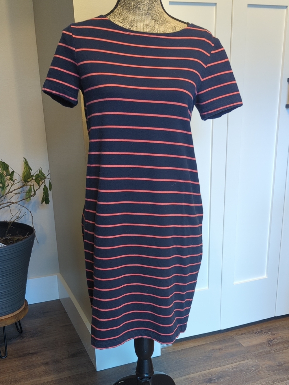 Saint Tropez West Navy Dress with Coral Stripes